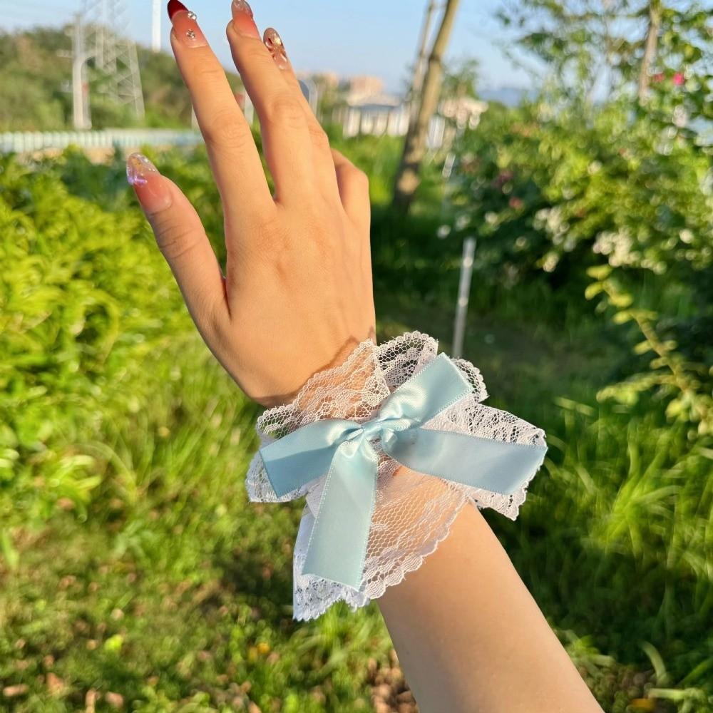 Bowknot Cosplay Wristband Ruffled Lace Gothic Style Bracelet Fake Sleeve Gloves Wrist Accessories