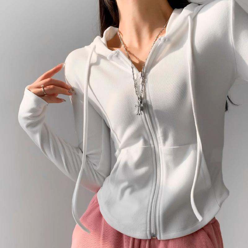Fall Fashion Cropped Hoodies Women Full Zip Up Hoodie Korean Fashion Sweatshirts Hooded Cute Long Sleeve Crop Top Sexy Slim