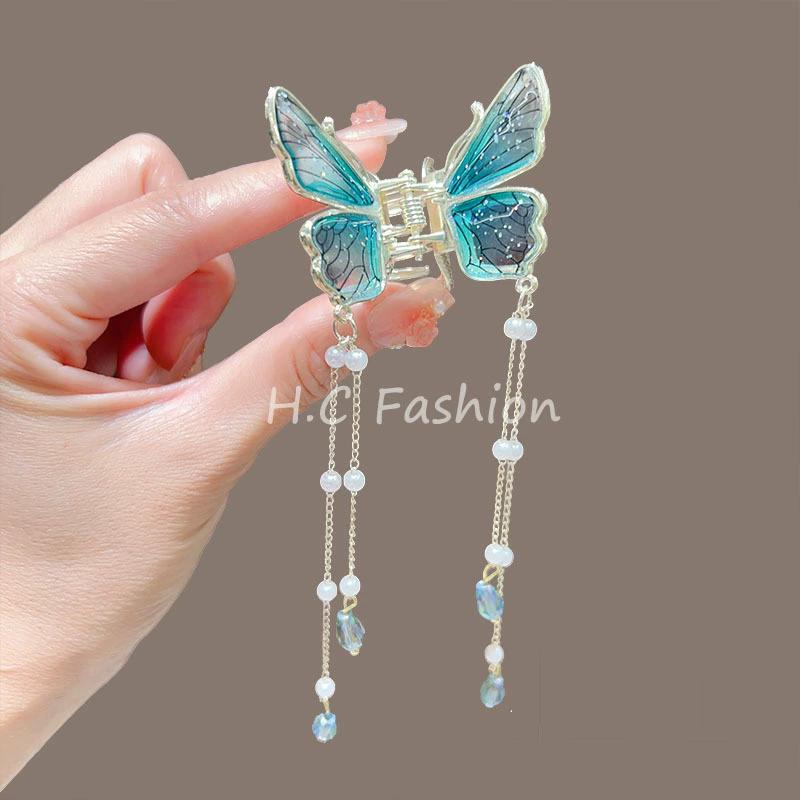 Tassel Butterfly Pearl Hair Clip Women Hair Claw Hairpin Hair Crab Hairaccessory