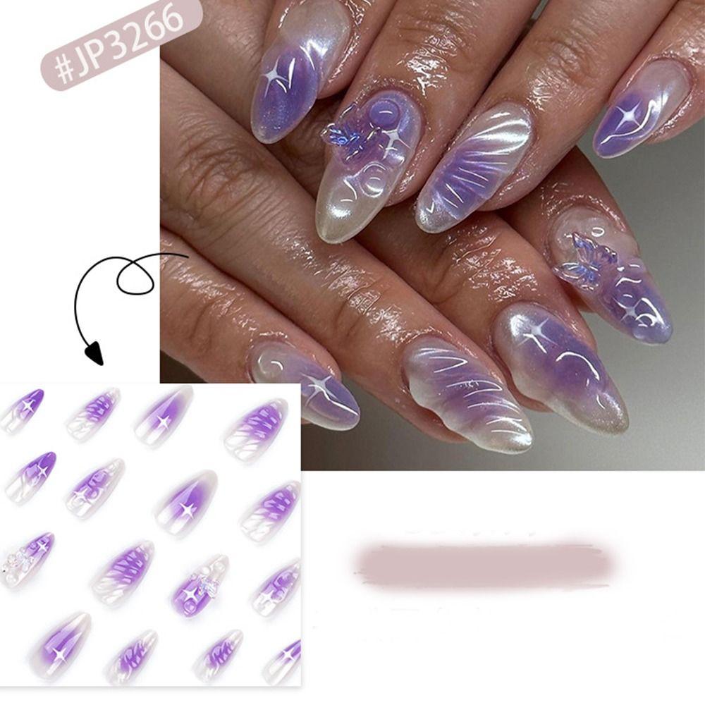 Французские накладные ногти, длинные миндалевидные ногти, маникюр, женские кончики ногтей