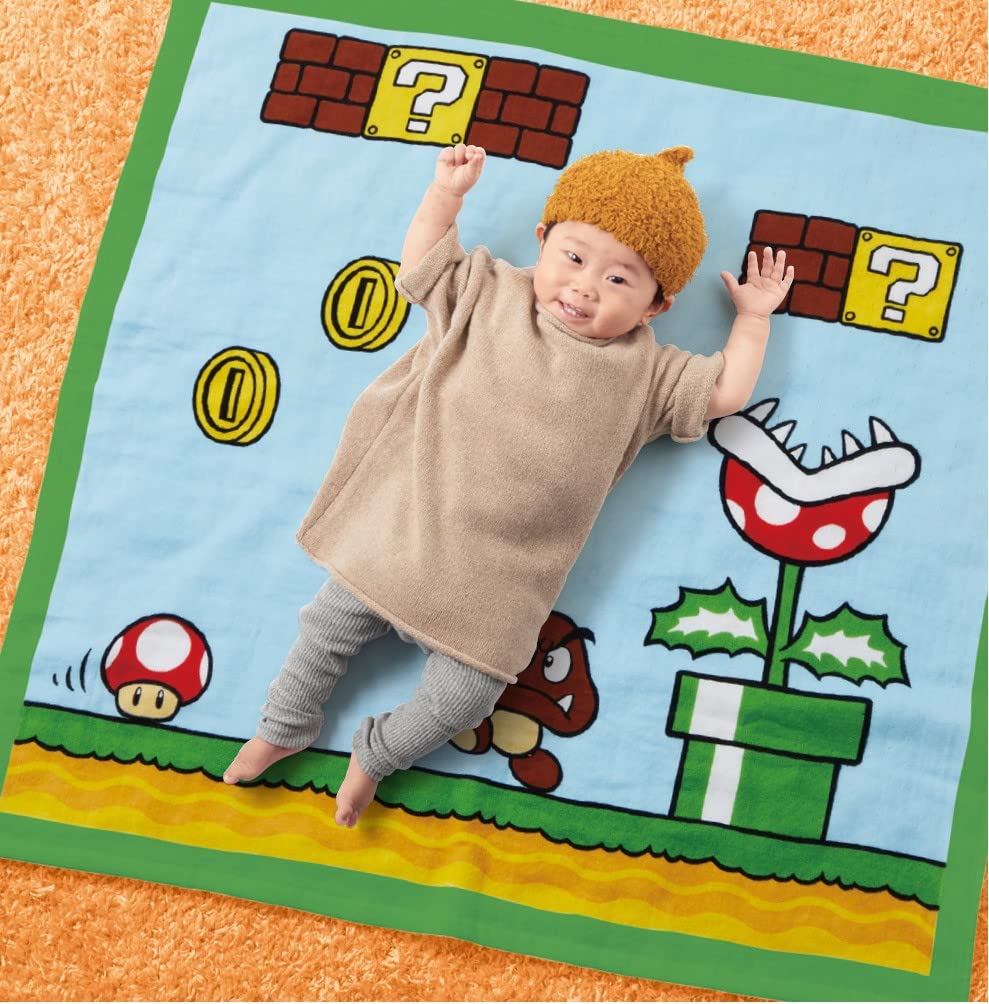 Marushin Baby Bath Towel Nintendo Mario, 90×90 cm, First Stage, 100% Cotton, Gauze & Pile