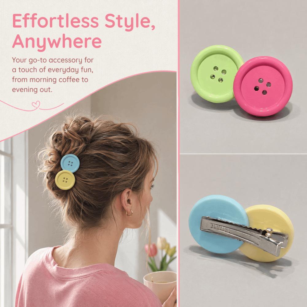 2pcs Non-Slip Button Shape Hairpins Oval Design Cute Barrettes Candy Color Hair Clip Party
