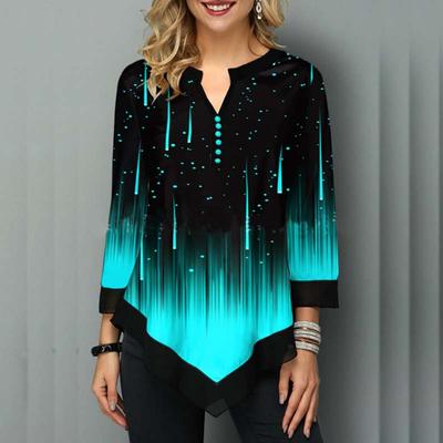 Женский топ, летняя осень, 3D цифровая печать, V-образный вырез, нерегулярная свободная футболка