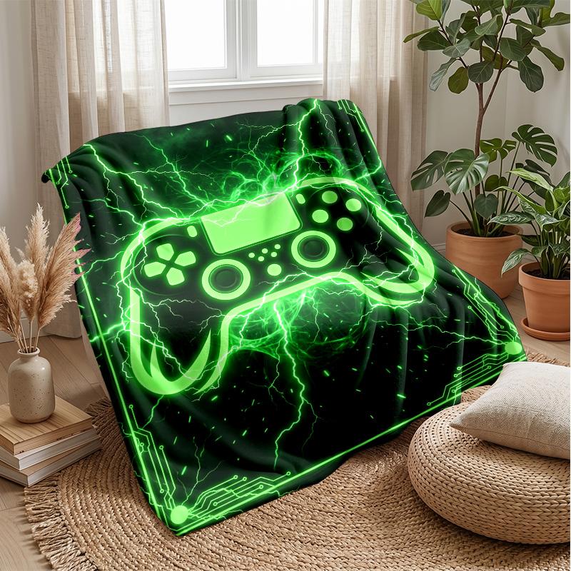 Glowing Game Controller with Lightning Theme blanket Lightweight Warm Flannel Blanket Decorative Throw Blanket for Home Decoration