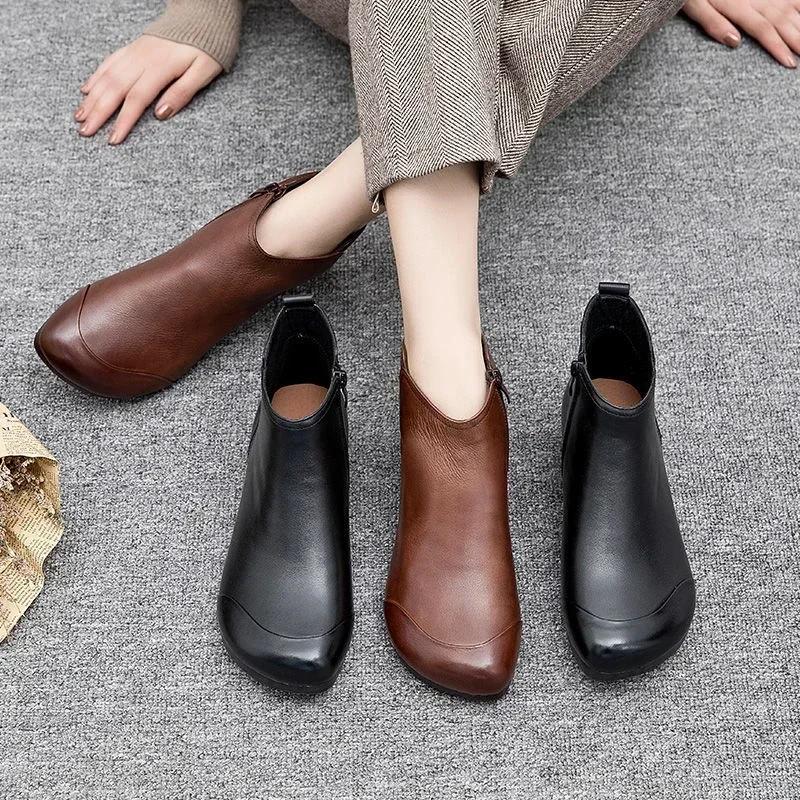 Весенние женские туфли на плоской подошве 2025 Модные ботильоны Ретро Повседневные Большого размера Короткие ботинки Молния Однотонные Теплые Плоские Zapatos Mujer