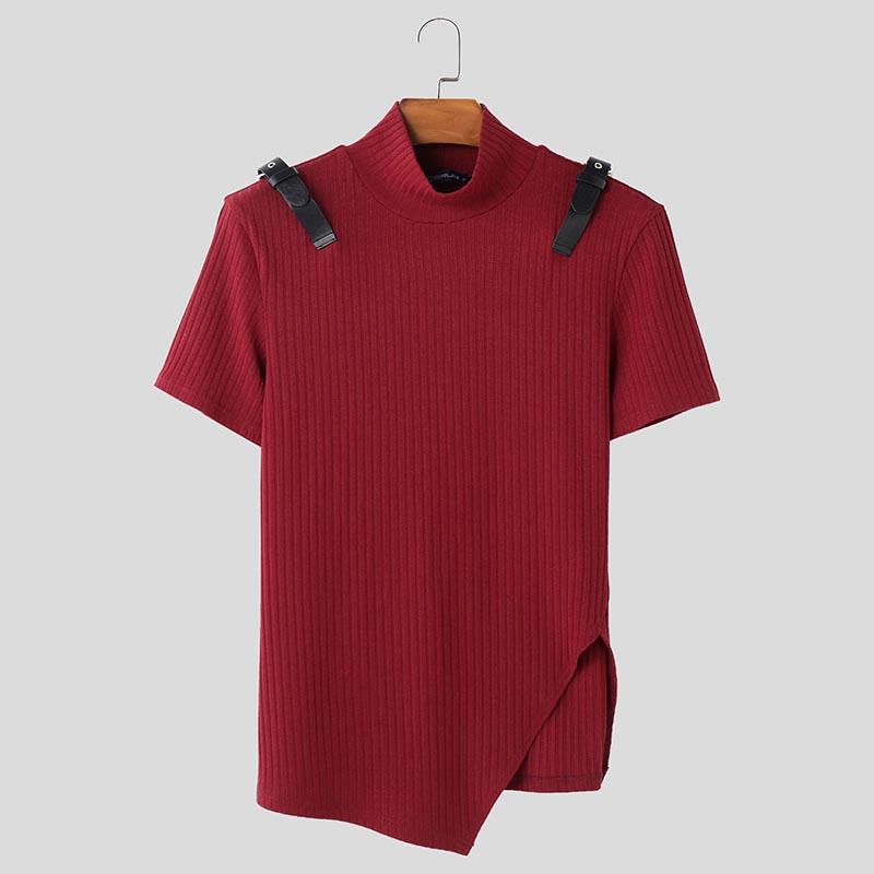 INCERUN Мужские водолазки с коротким рукавом в стиле пэчворк повседневные приталенные нестандартные футболки топы