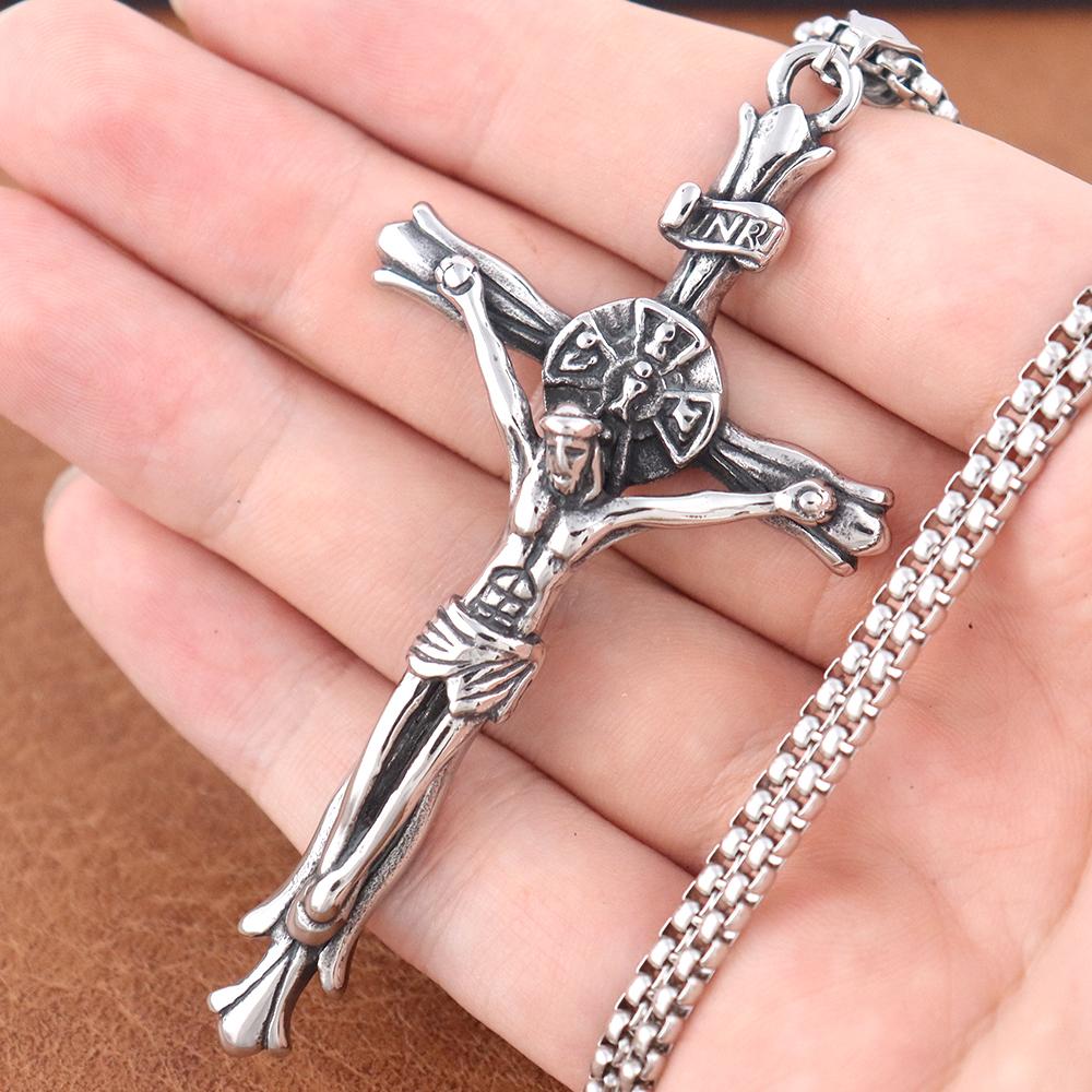 Trendy Christianity Jesus Series Pendant Popular Charm Stainless Steel Cross Necklace Amulet for Men and Women Jewelry