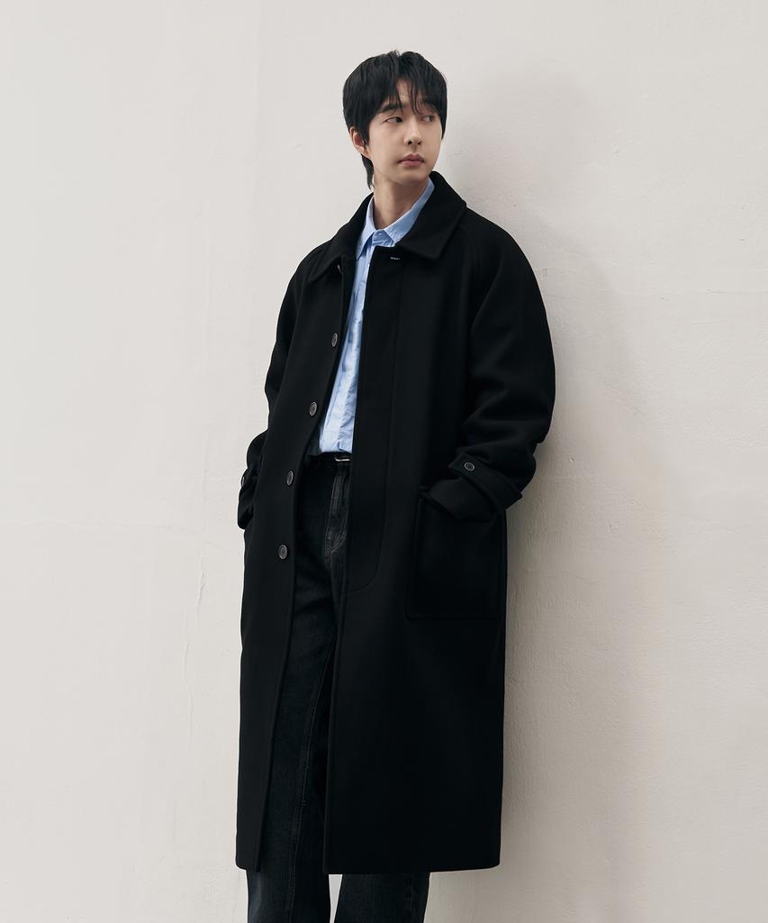 Draw Fit [Oh Jung-Kyu X Draw Fit] Consize Wool Wonder Balmacaan Coat [Black]