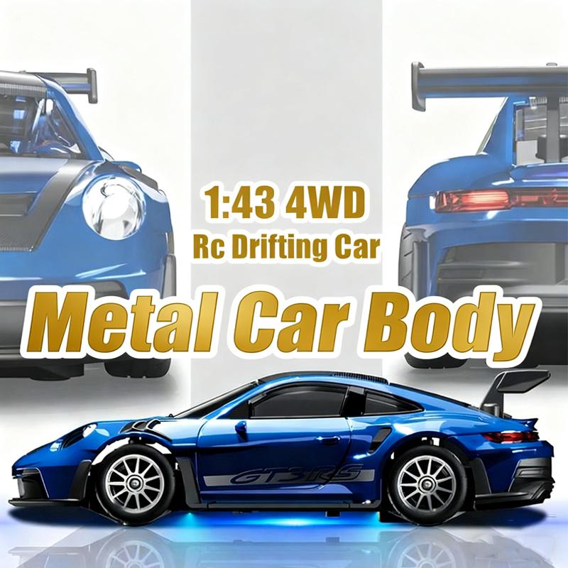 Professional 1:43 Rechargeable RC Drift Car with ESP Gyroscope Full Proportional Control 4-wheel Drive Metal Body 2 Sets Tires for Realistic Drifting