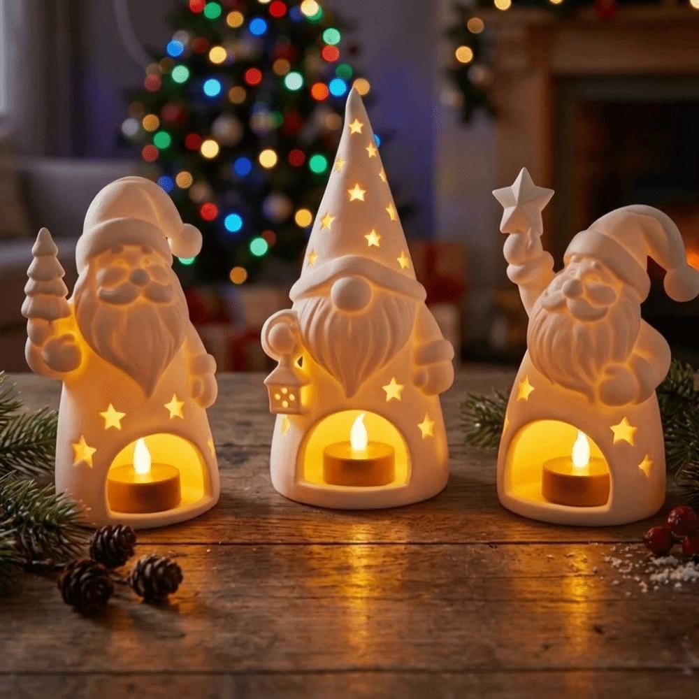 Unpainted Christmas Candle Holder 3D Printed Gnome Shape Candle Holder Christmas Table Decor