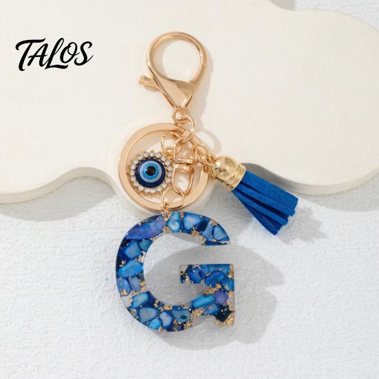 Брелок-подвеска серии Talos Blue, Брелок с подвеской в виде начальной буквы с дизайном в виде глаз и кисточки, Держатель от A до Z для сумок, рюкзаков, автомобилей, аксессуары