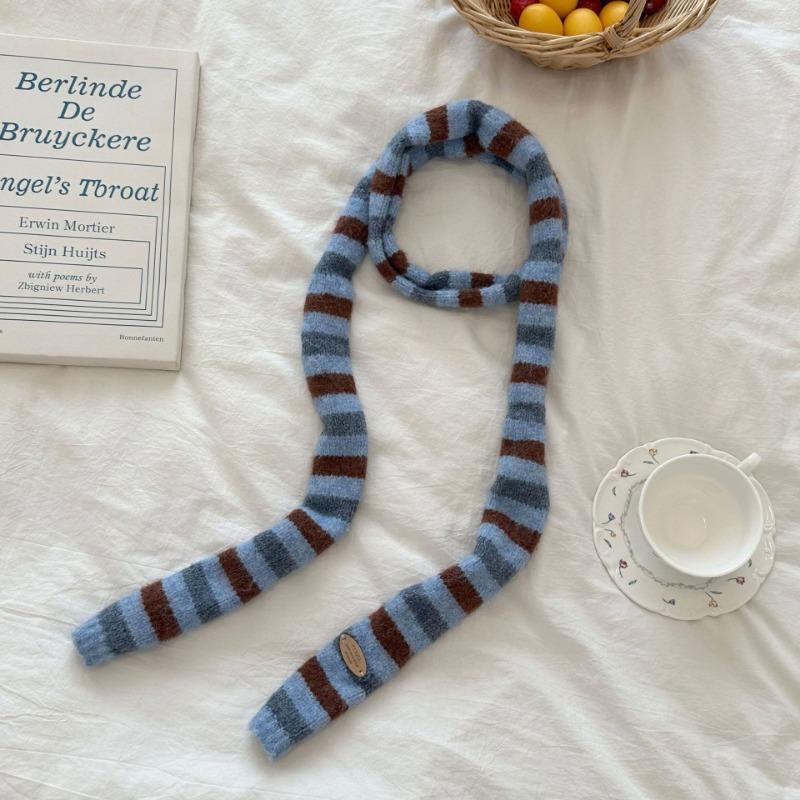Scarf Atmosphere New Millennial Babes Long Baguette Narrow Scarf Rainbow Stripe Knitted Scarf Women