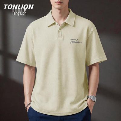 Мужская вафельная футболка-поло с коротким рукавом TonLion