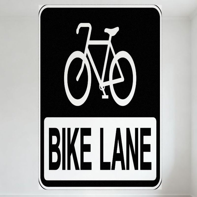 Rectangular Black & White Bike Lane Metal Tin Sign, Bicycle Outline Wall Decor for Home Office Garage, Vintage Traffic Warning P