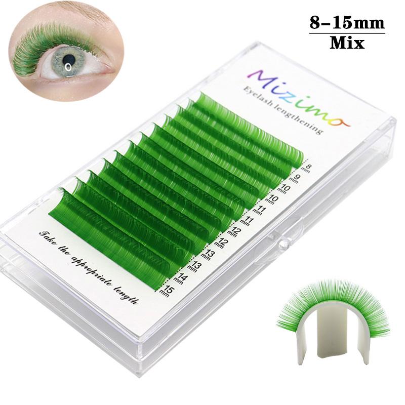 12 Rows Green Color Grafted False Eyelashes, Naturally Soft and Prolonged, Dramatic Eyelashes, Makeup Tools