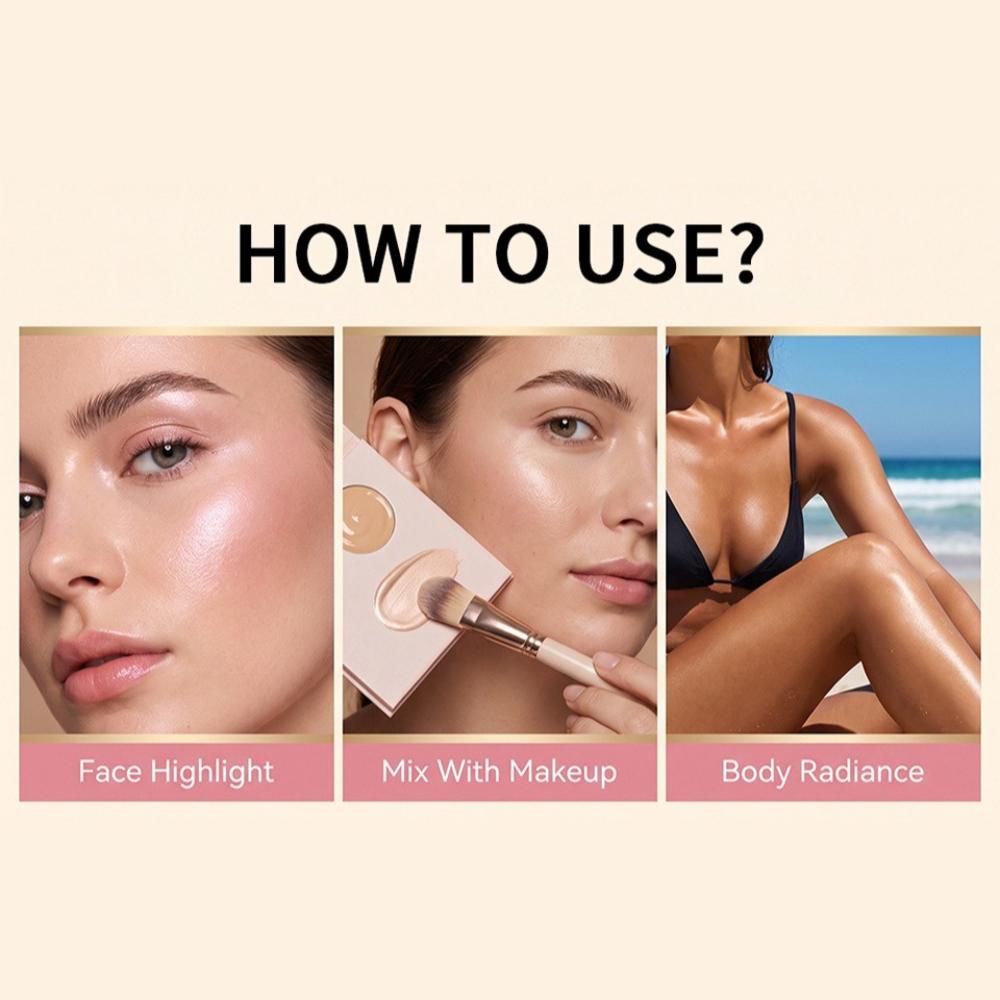4pcs Highlight Milk Multipurpose Luminizer Liquid Highlighter, Pearly Glow Illuminator for Face & Body, Hydrating Shimmer Makeup for All Skin Tone