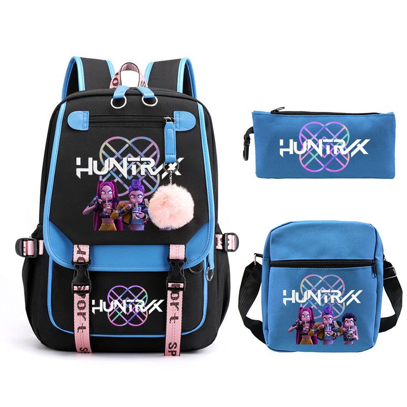 Kpop Trend Backpack Large Capacity Student School Bag Three-Piece Pencil Case Casual Shoulder Bag