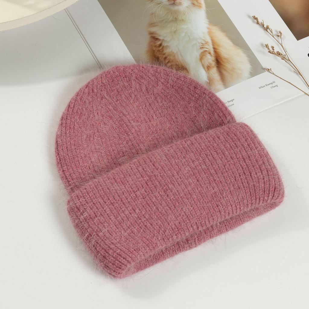 Winter Hat Rabbit Fur Winter Hats For Women Fashion Keep Warm Beanie Hats Solid Color Adult Head Cap
