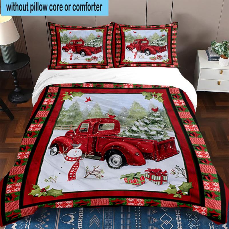 Christmas Vintage Truck 3pcs Bedding,Including 1pc Duvet Cover And 2pcs Pillowcases Perfect for Christmas,Ideal for Bedroom, Dormitory