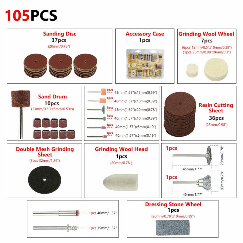 105 шт. Мини электрическая дрель-шлифовальная машина многоцелевого назначения высокоэффективного роторного электроинструмента для шлифования