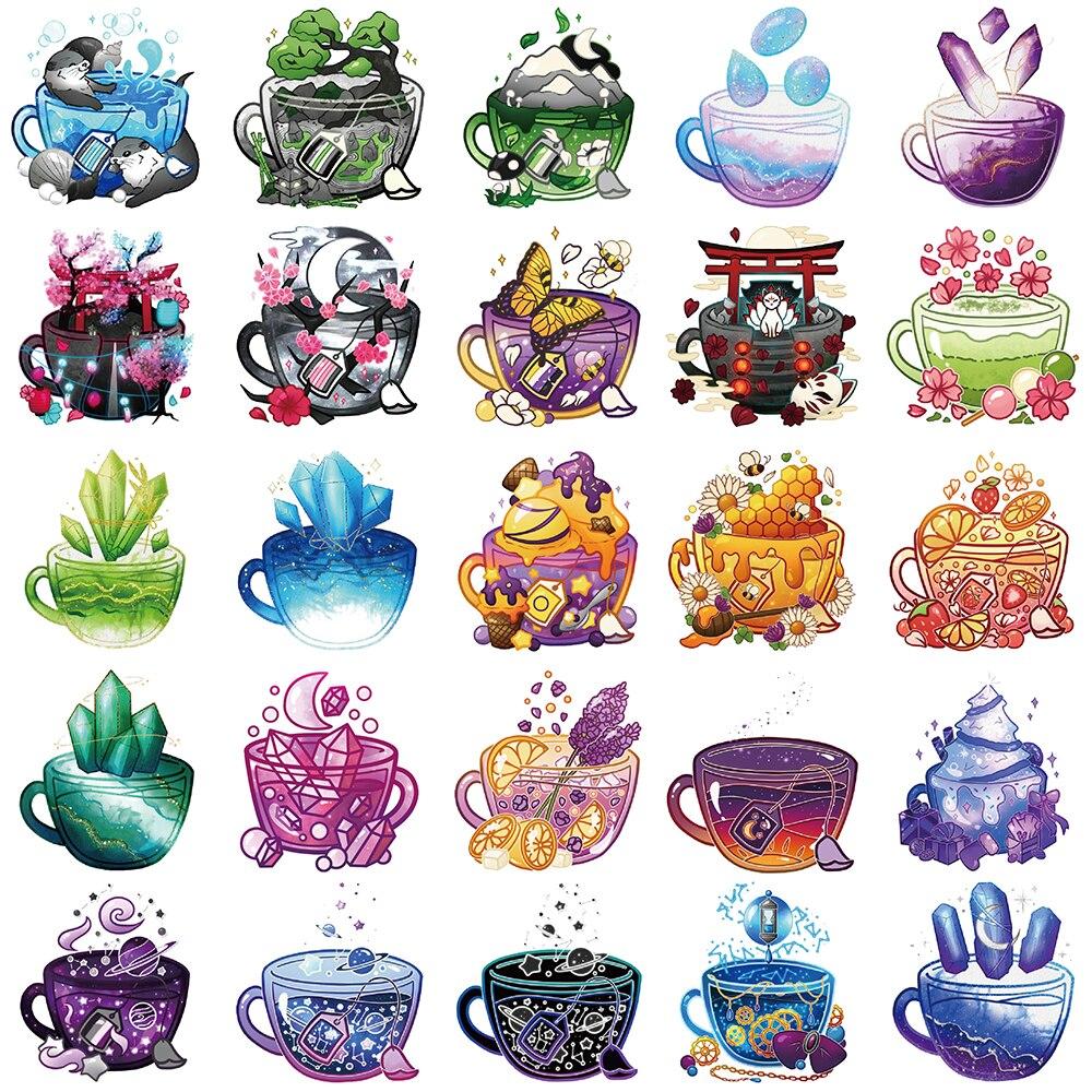 10/49 шт., волшебные наклейки с чашками из мультфильмов, винтажные наклейки с граффити для кофе, наклейки для DIY, багажа, ноутбука, скейтборда, велосипеда, наклейки