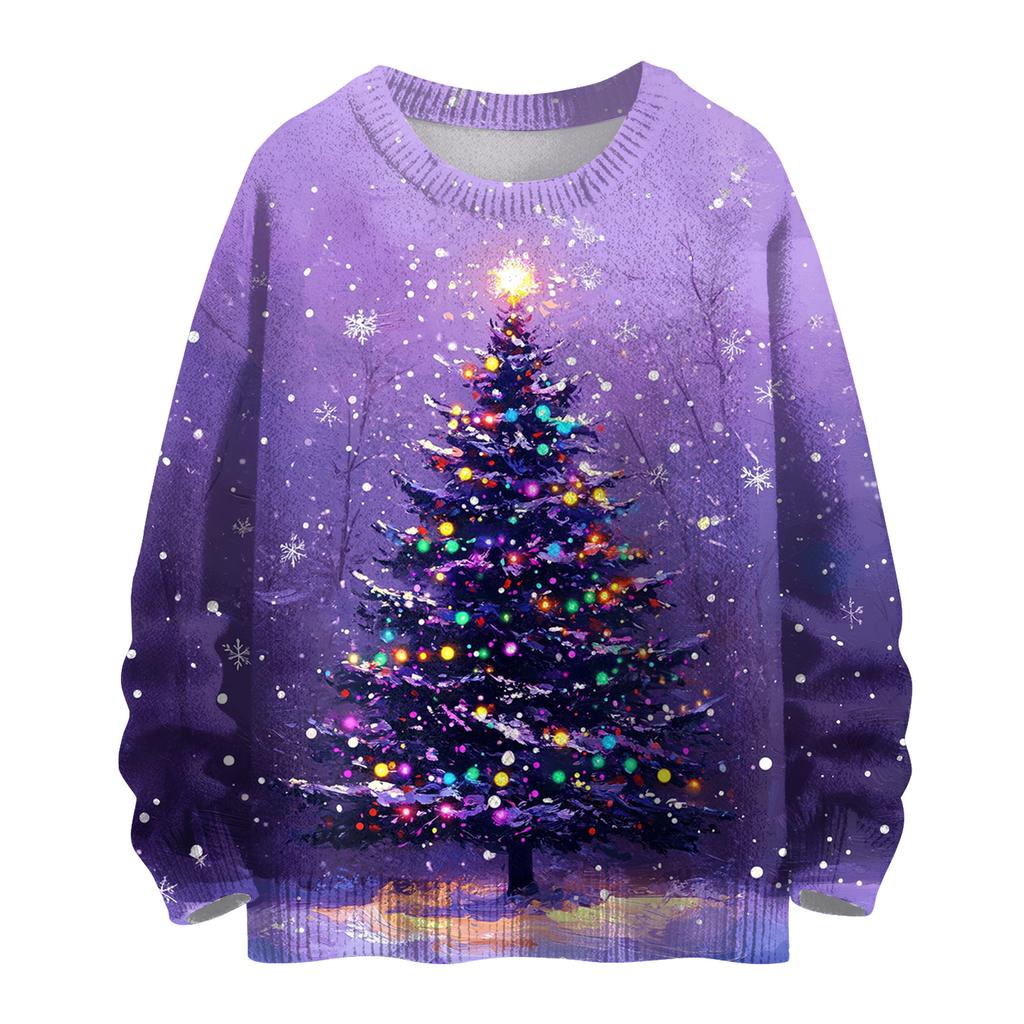 Ladies' Fashionable Casual Long Sleeved Christmas Printed Round Neck Knitted Yarn