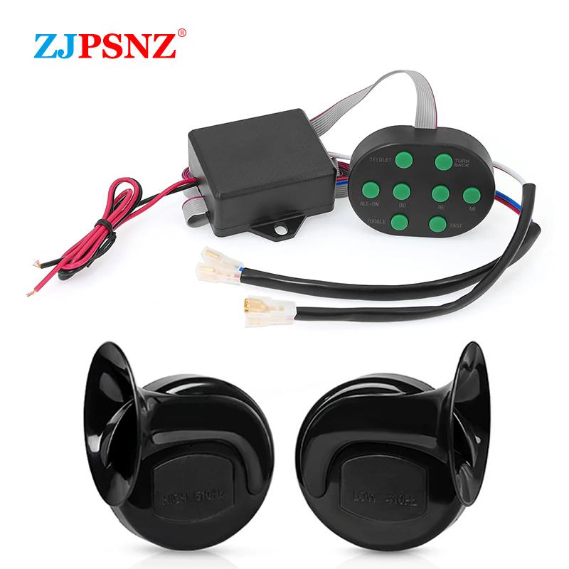 12V 8 Tones Musical Air Horn Electric Snail Horn For Vehicles Motorcycles Car With 8 Sounds Control Box Button Universal