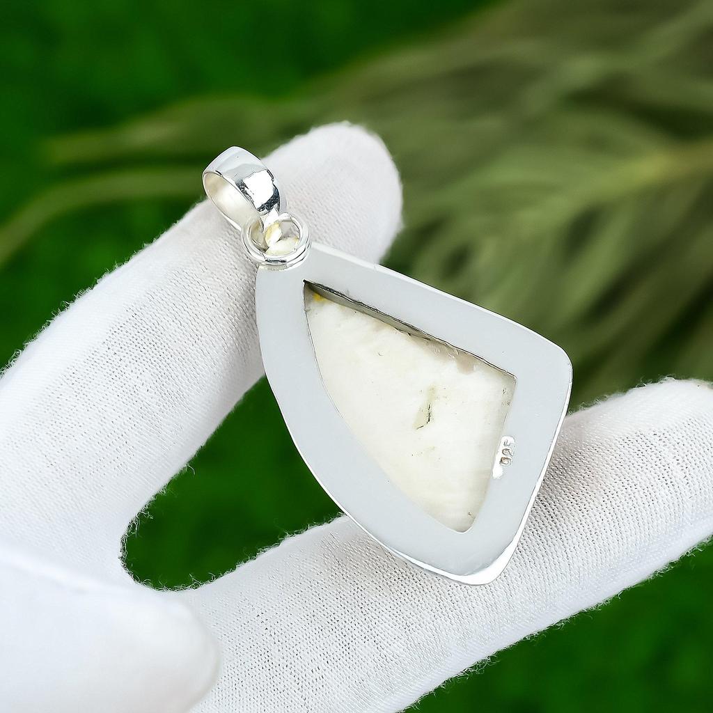 Friendship Day Sale 925 Silver Trillion Scolecite Stone Bezel Pendant Jewelry