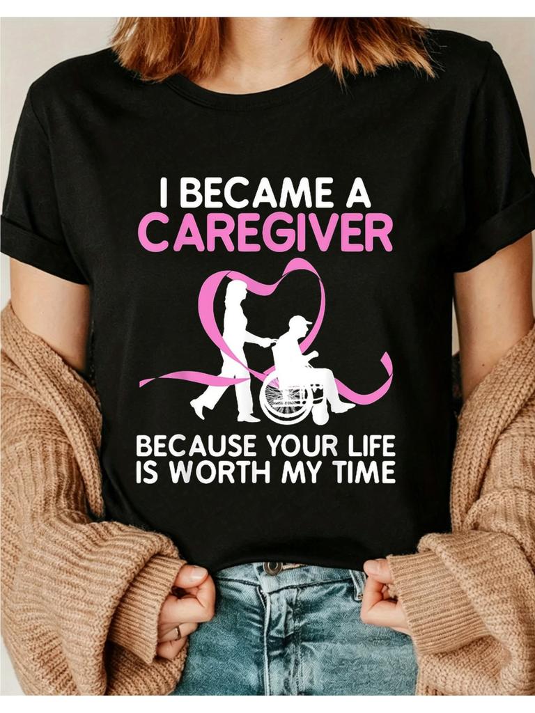 Caregiver Appreciation TShirt for Men and Women Short Sleeve Shirt with Become a Caregiver Motivational Graphic and Ribb