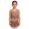 Girls Tassel Latin Dance Dress Asymmetrical Fringe Shiny Rhinestones Cutout Stage Performance Costume
