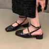 MARY JANES Stryle Slingbacks Fashion Women Black Round Head Square Heel Pumps  Retro Buckle Strap Sandals Shoes For Woman