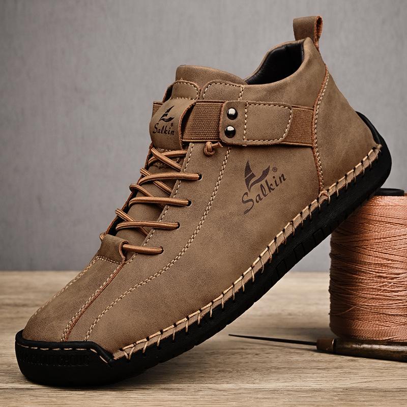High Quality Fashion Retro Handmade Men Leather Boots Designer Breathable Wear-resistant Work Shoes Man Ankle Boots Hombre Botas
