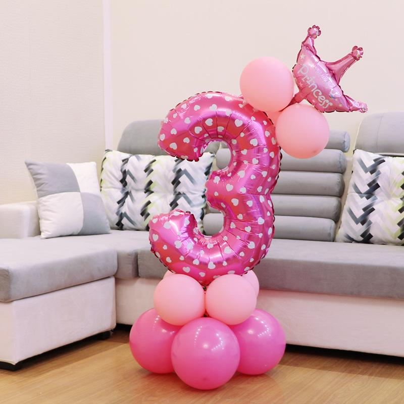 Happy Birthday Balloons Kids 1 2 3 Years Birthday Decoration Pink Blue Number Foil Ballons It's A Boy Girl Baby Shower Party MIT