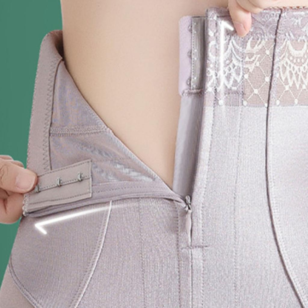 Women Postpartum High Waist Abdominal Compression Corset Underwear Zipper Lace Hip Lift Shaper Panties Silver Purple L