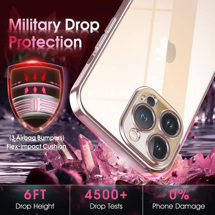 Coque - E.F.CONNECTION - pour iPhone 14 Pro - Silicone - Bordure chromée rose - Ultra slim