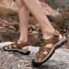 Outdoor Male Beach Shoes Anti-collision Toe Man Sandals 2025 New Roma Flats Vintage Style Men Summer Shoes Leather Men's Sandals