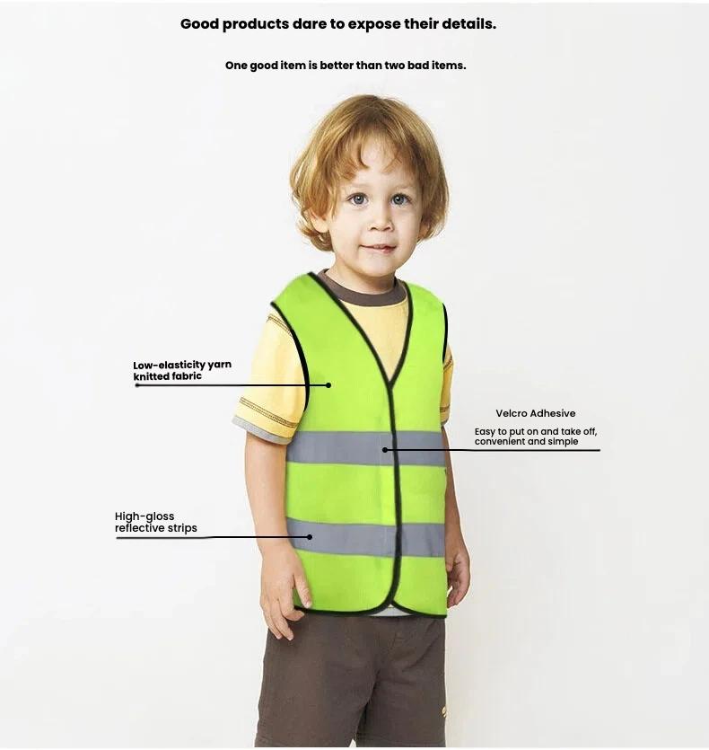 Custom Kids Reflective Safety Vest EN1150 Fluorescent Yellow/Orange One Size Breathable Mesh Cycling School High Visibility