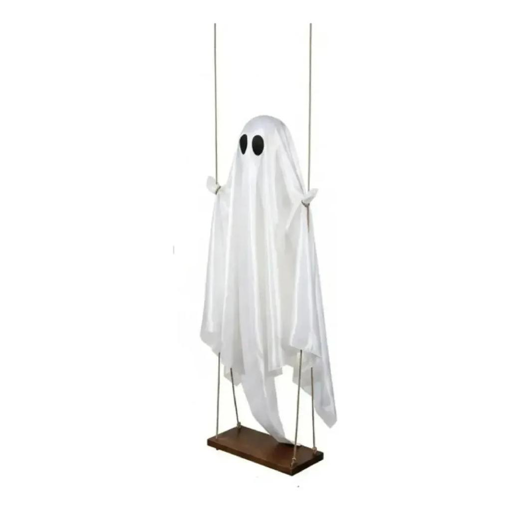 Hanging Ghost Ornament On a Swing Halloween White