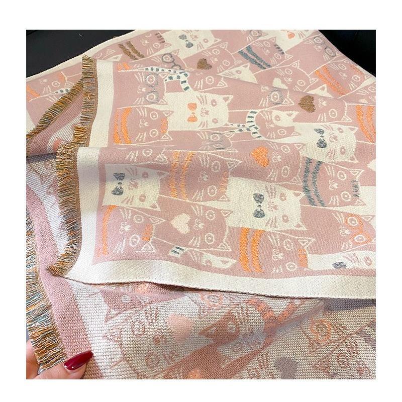 Cartoon Cat Imitation Cashmere Women's French Lazy Style Scarf New Winter Scarf Shawl