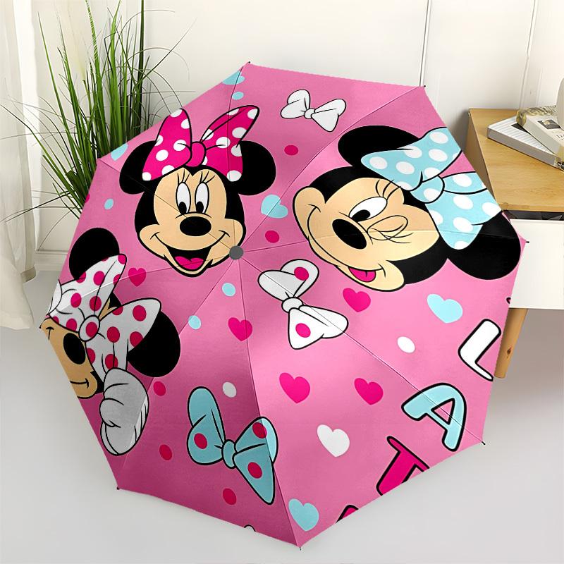 Minnie Mouse, Pink Background Themed Automatic Opening and Closing Umbrella, Brightly Colored 8-rib Portable Umbrella, Suitable for Men and Women, A P