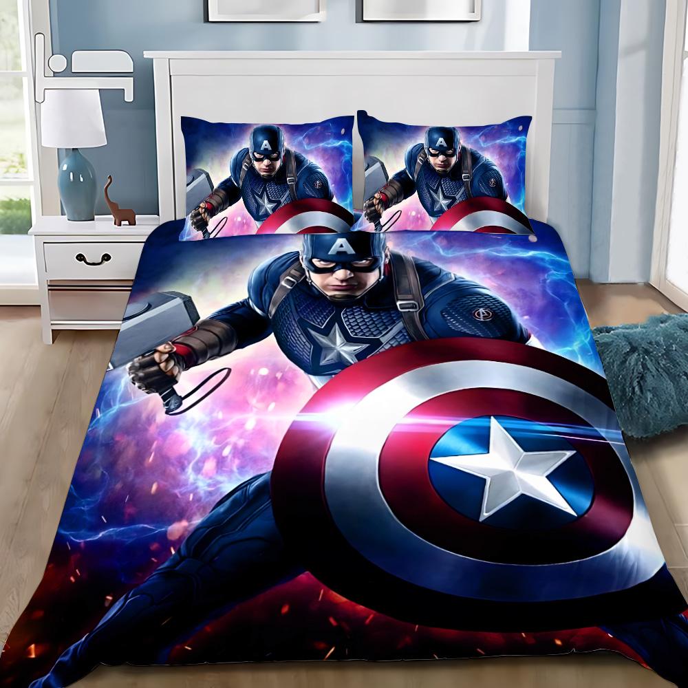 Hot Captain America Duvet Cover Pillowcase Superheroes Bedding Set Adult Boy Girl Bedroom Decoration Single Double Large Size