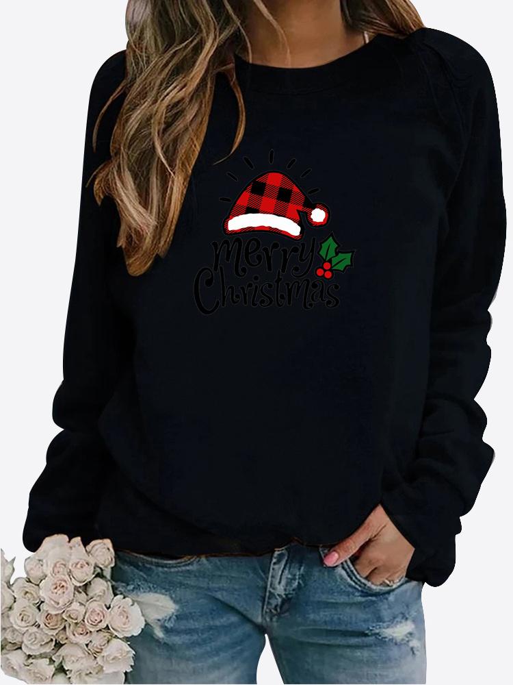 Осенне-зимний женский свитер с рождественской тематикой и принтом, повседневная толстовка с круглым вырезом и длинными рукавами, топ больших размеров