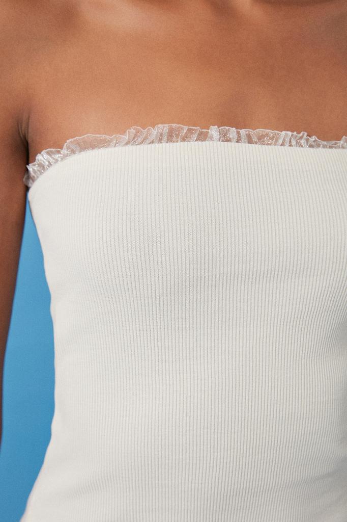 Women's Fashion New Blouse Stone Ribbed Strapless Collar Woven Garnish Fitted Cotton Stretchy Crop Knitted Blouse