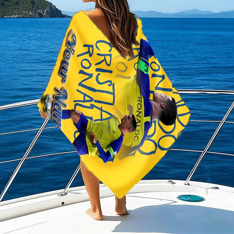 1pc Number 7 Soccer Beach Towel with Custom Name, Beach and Seaside Swimming Pool Equipment, Fashion Pattern, Rectangular, Travel Essential