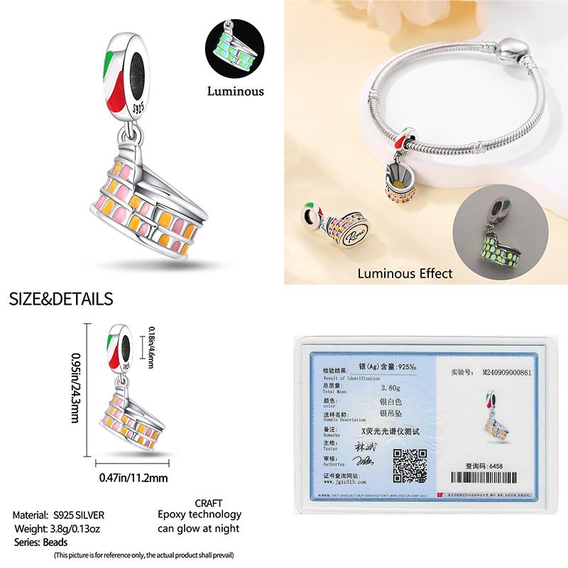 Copper Eiffel Tower Triumphal Arch Famous Architectural Charms Beads Fit Pan Original Bracelets Diy Fine Jewelry