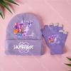 K-Pop Demon Hunters Girls Children Knitted Hat Gloves Cute Cartoon Letter Warm Cap Screen Gloved Kids Birthday Gifts 2PCS A Set