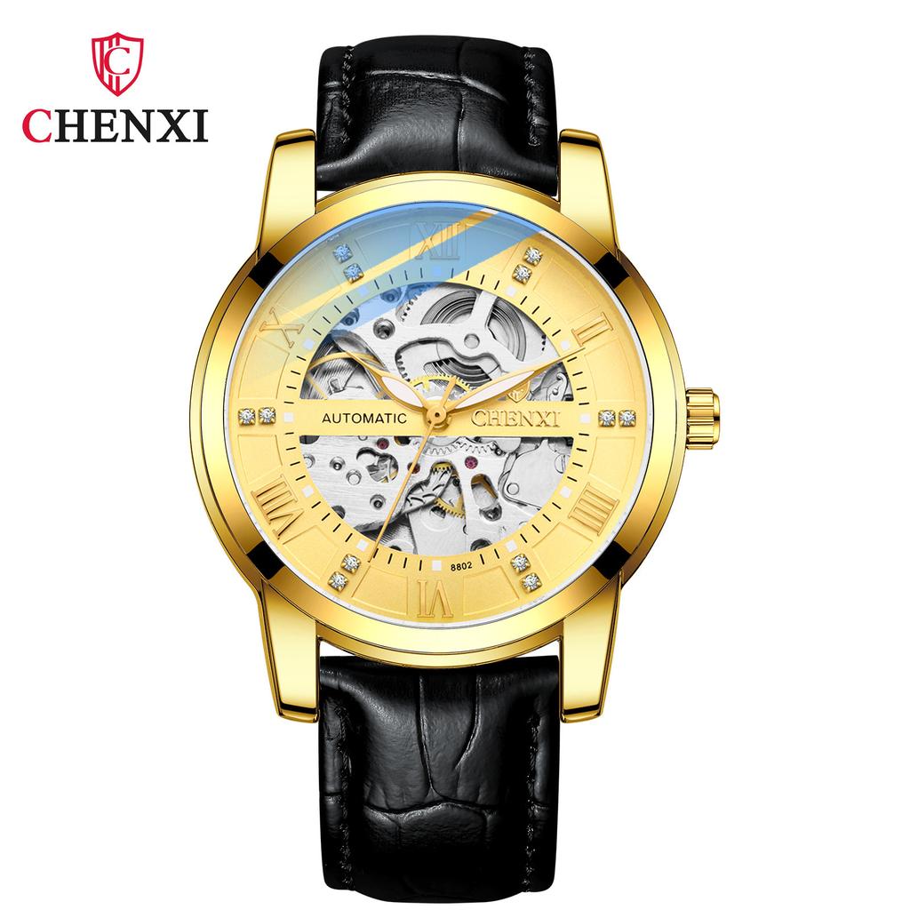 Мужские полые автоматические механические часы Chenxi с ремешком Партия Модные Водонепроницаемые механические часы для бизнеса