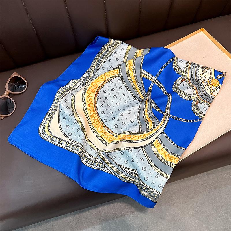 New Print Silk Satin Muslim Scarf Luxury 90cm Shawl Wrap Neckerchief Female Wraps Echarpe Bandana Hijab Head Scarve Gift