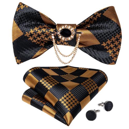 Мужской шелковый галстук-бабочка, регулируемый синий галстук-бабочка, набор запонок с цветочным принтом пейсли