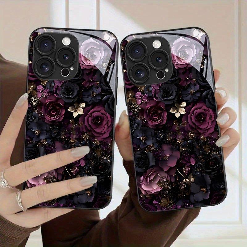 Закаленное стекло с принтом Темная Роза Чехол для телефона iPhone 17 16 15 14 13 12 11 Pro Max 17 Air 7 8 Plus XR XS X